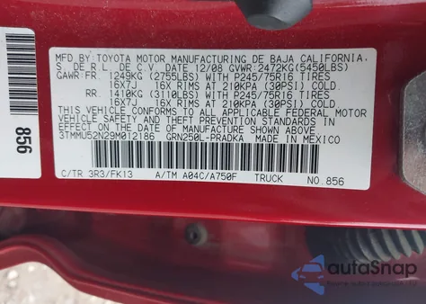 2009 Toyota Tacoma Base V6 from USA, damaged, VIN 3TMMU52N29M012186